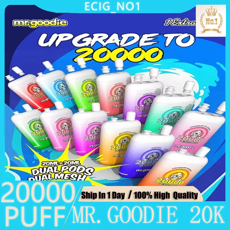 Original Mr.Goodie 20000 puffs Disposable Vape pen 650mAh Type-C Dual Tank & Dual Mesh Coil puff 20k Prefilled Device 12 Flavors E Cigarette pod puffbars
