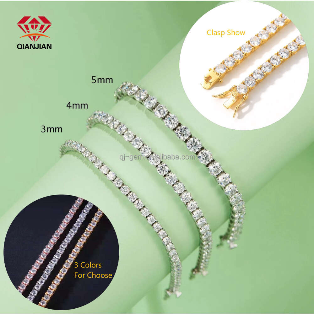 Factory 925 Silver Jewelry Gra Vvs Mossanite Diamond Tennis Chain 4mm 5mm Moissanite Necklace