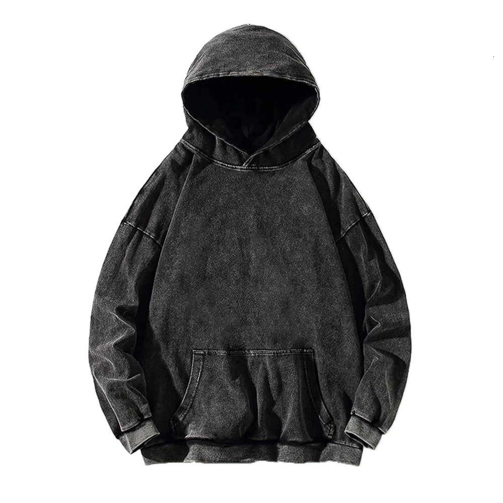 Long Sleeve Vintage Hoodie Cotton Washed Retro Hoodies Y2k Hooded Sweater Streetwear Sweatshirts Solid Color Sweatshirt Hoody 240220