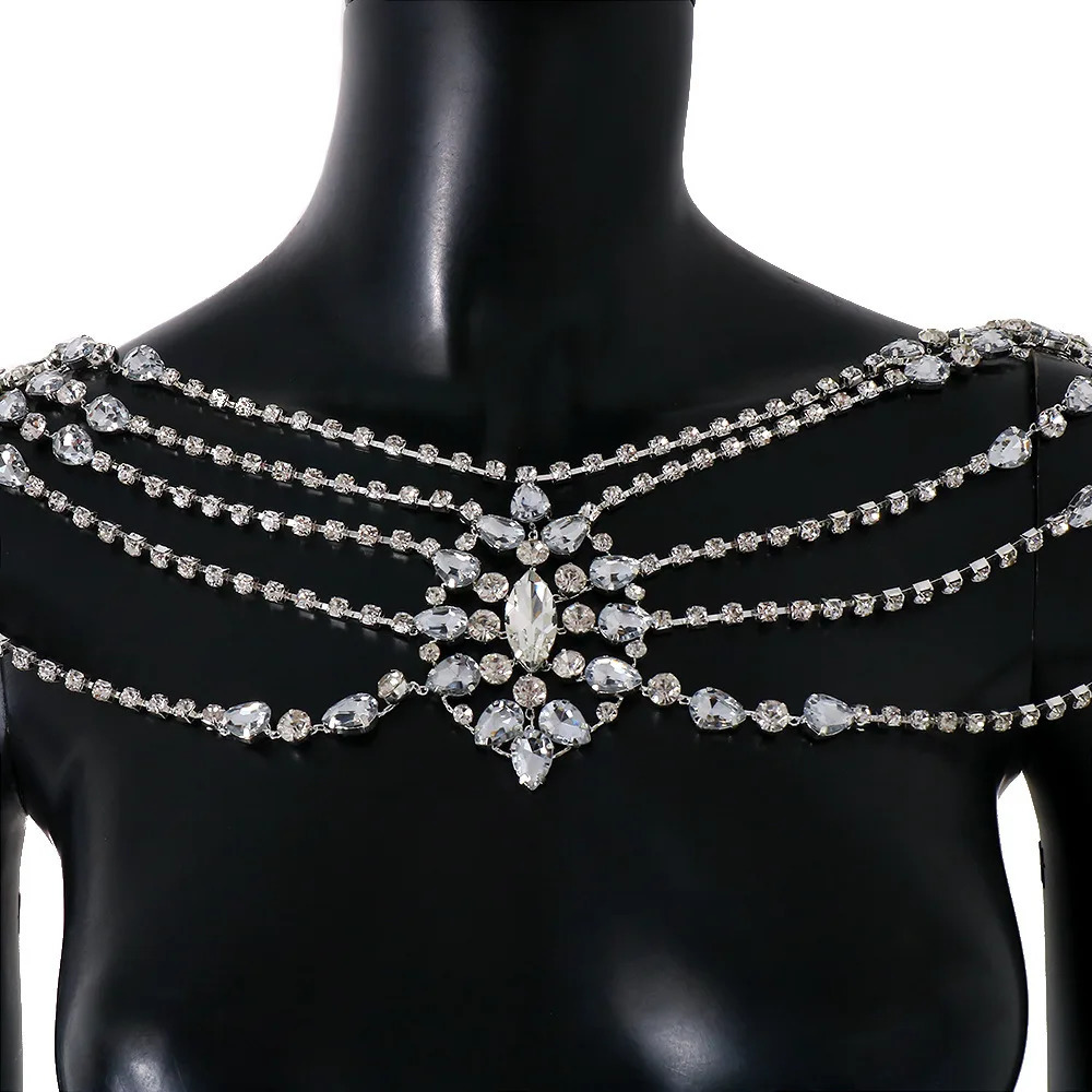 Boho Crystal Bridal Shoulder Necklace Sexy Porm Body Necklace Bead Shawl Wraps Accessories For Women Body Chains Jewelry 240223