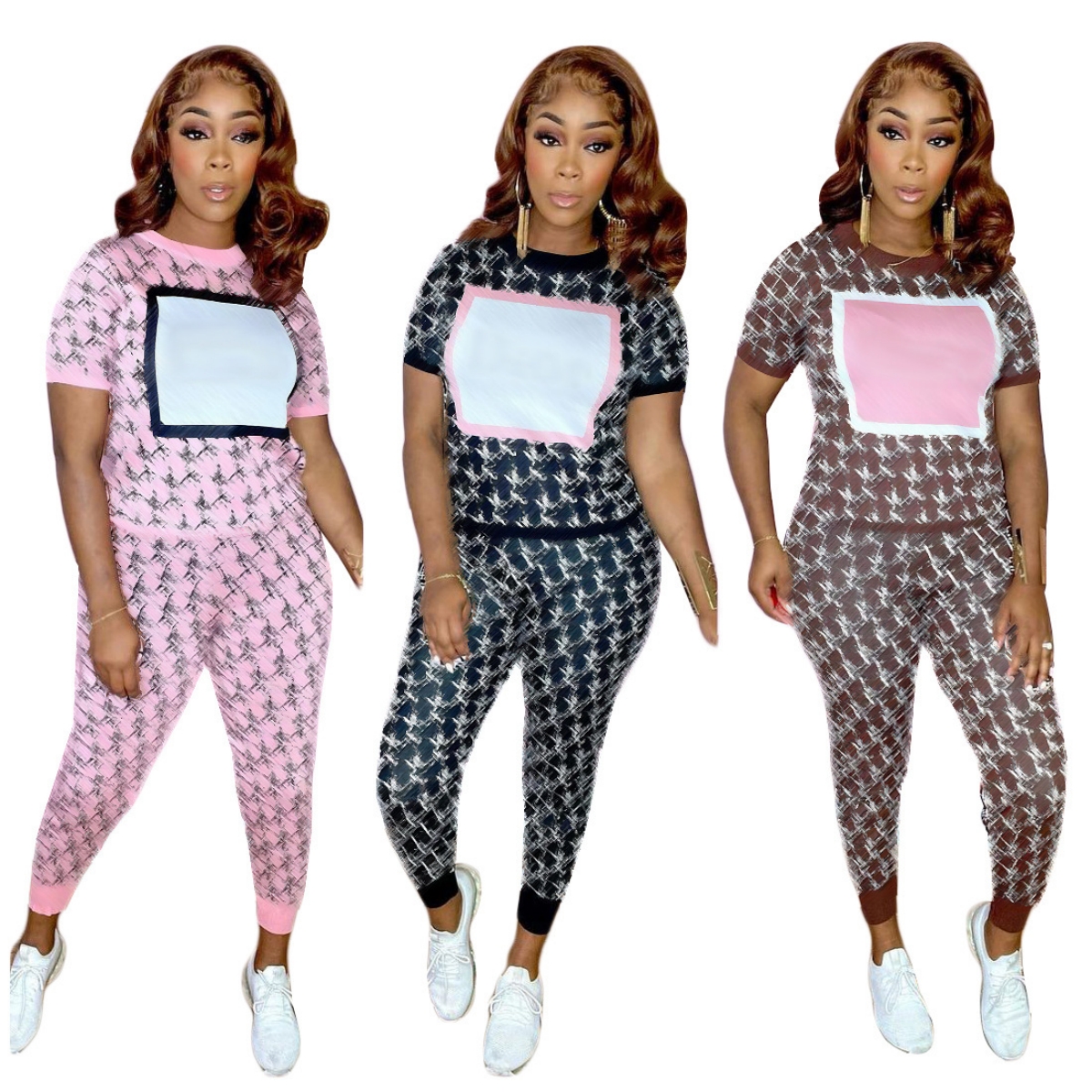 Designer Print Tracksuits Two Piece Pants Women Casual T-shirt and Bottoms Set Outfits Free Ship