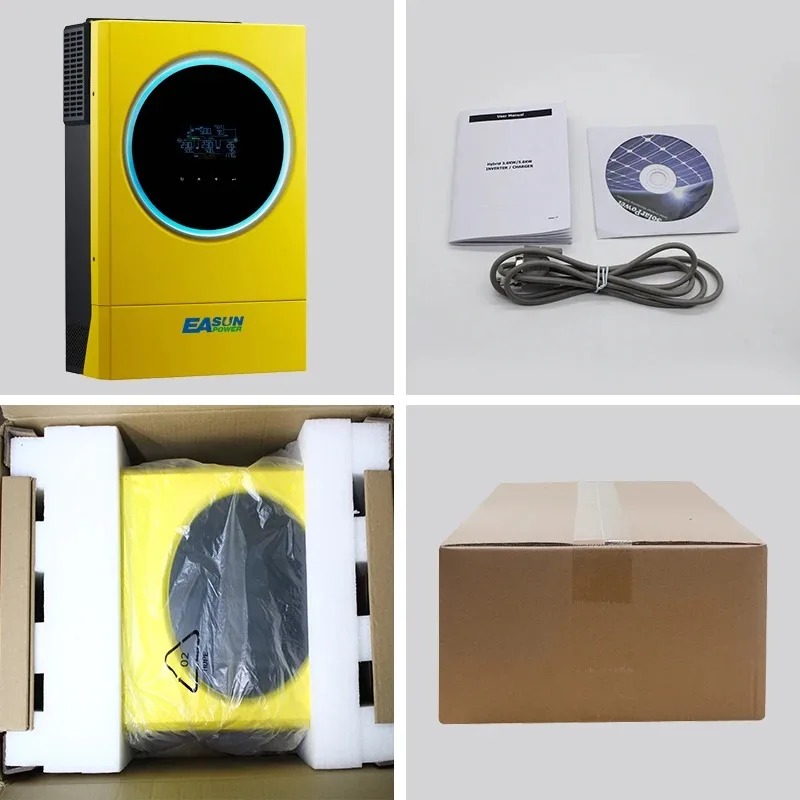 EASUN POWER Hybrid Solar Inverter 5.6KW 230vac MPPT 120A Solar Charger PV Input 6000W 450vdc LED Ring Lights Touchable Button