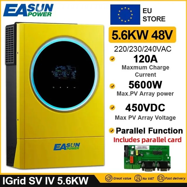 EASUN POWER Hybrid Solar Inverter 5.6KW 230vac MPPT 120A Solar Charger PV Input 6000W 450vdc LED Ring Lights Touchable Button