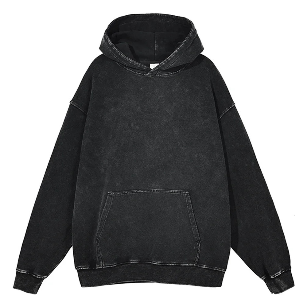 Long Sleeve Vintage Hoodie Cotton Washed Retro Hoodies Y2k Hooded Sweater Streetwear Sweatshirts Solid Color Sweatshirt Hoody 240220