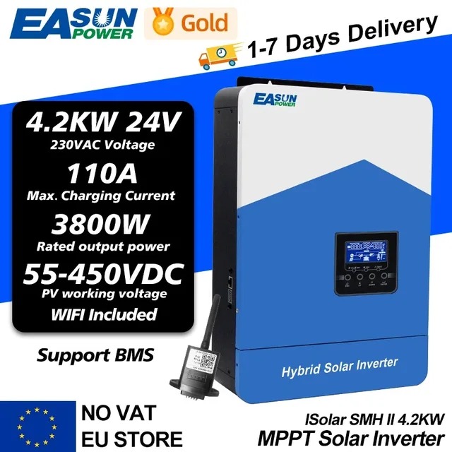 EASUN 7000VA 6200W Hybrid Solar Inverter 48VDC MPPT 80A 450VDC PV Input Pure Sine Wave Inversor with WIFI Support BMS