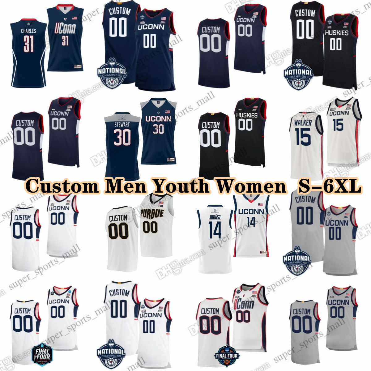 NCAA Custom S-6XL Uconn Huskies College Basketball 2 Tristen Newton Jerseys 12 Cam Spencer 32 Donovan Clingan Solomon Ball Jaylin Stewart Jayden Ross Singare