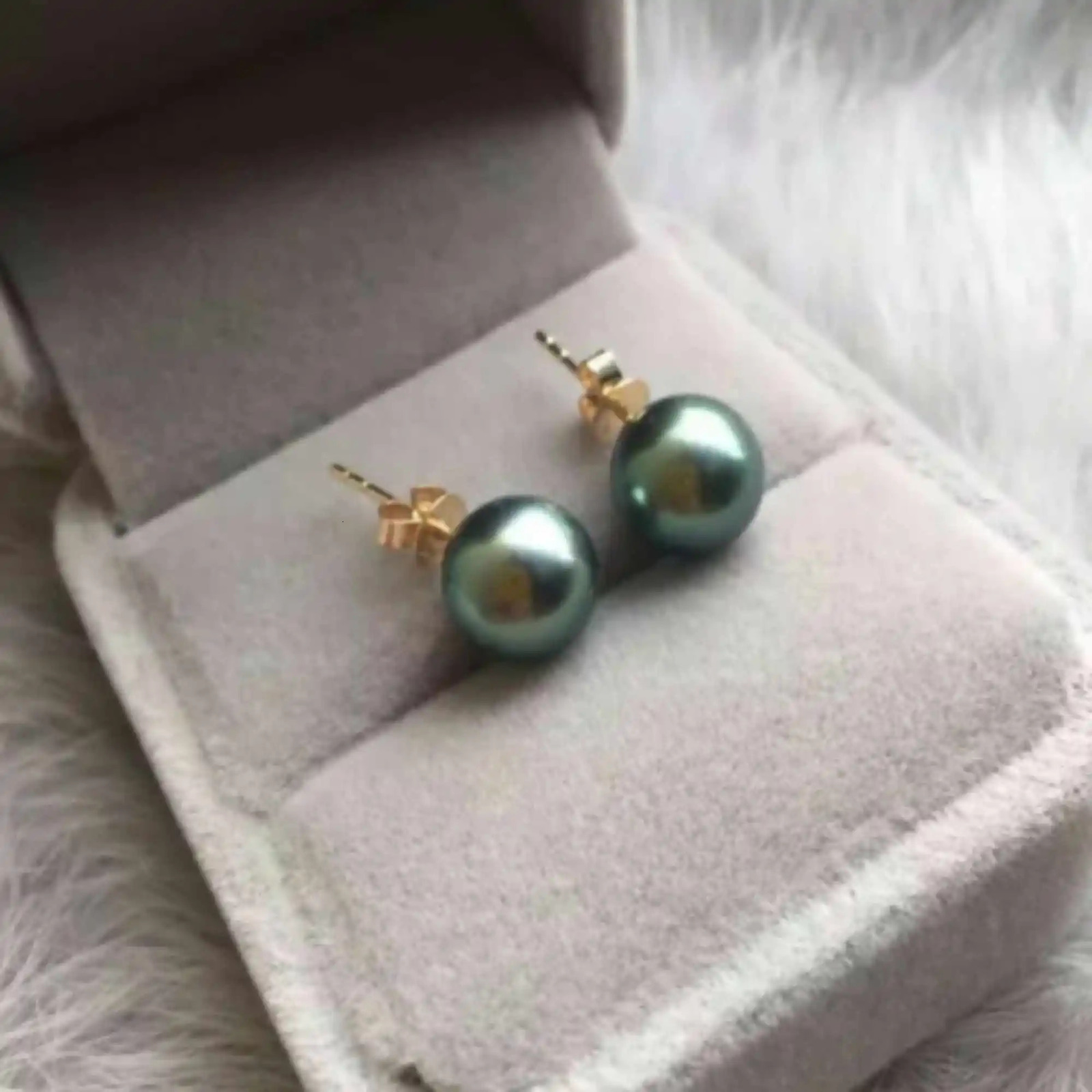 12mm Natural black green Tahitian round pearl 14K gold earrings Thanksgiving Aquaculture Wedding Gift Halloween 240220CJ
