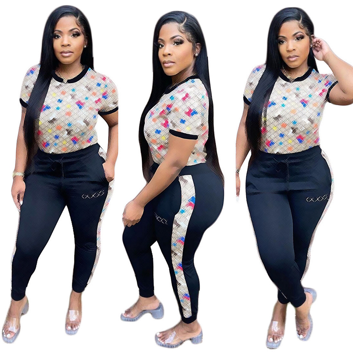 Designer Tracksuits Women Two Piece Pants Casual T-shirt and Leggings Set Outfits Free Ship