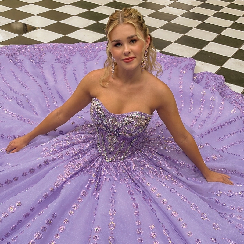 Lavender Shiny Princess Quinceanera Dresses Sweet 16 Dress Ball Gown Sequin Applique Lace Beads Tull Party Birthday Wear Lace Up vestidos de 15 anos