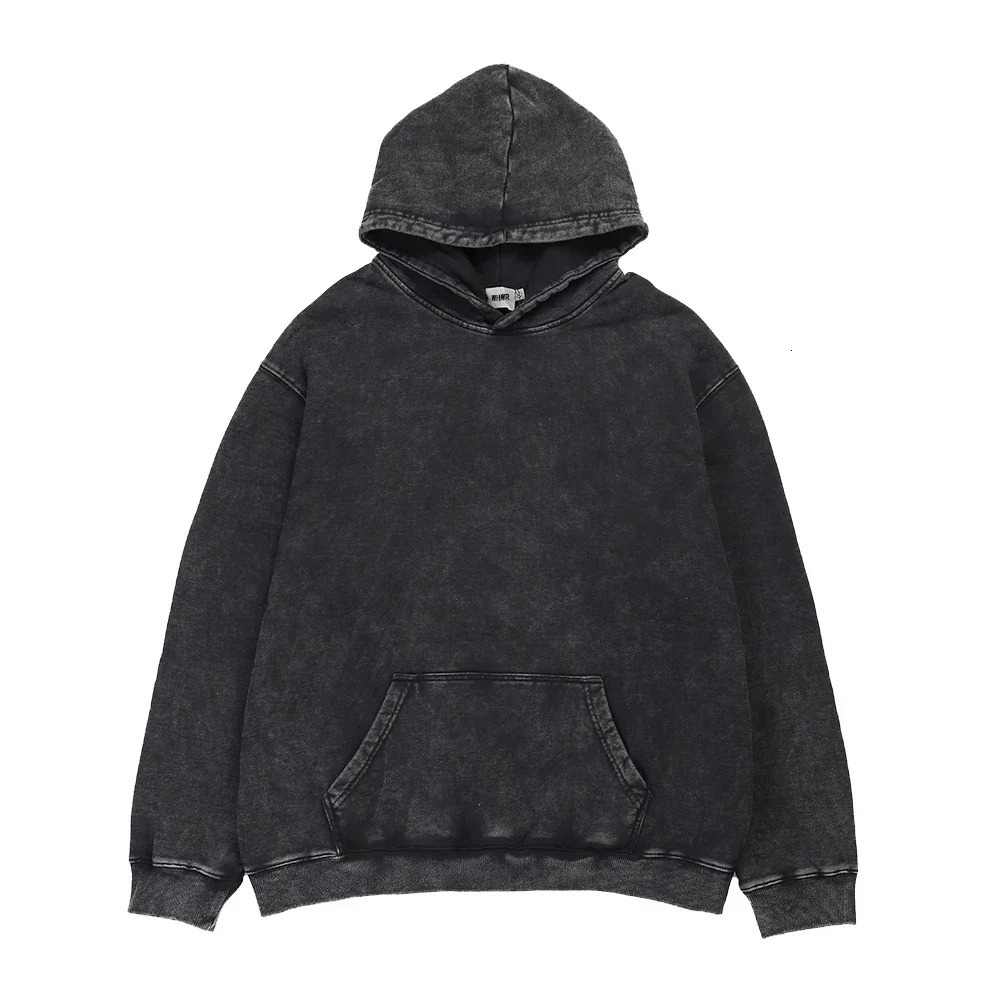 Long Sleeve Vintage Hoodie Cotton Washed Retro Hoodies Y2k Hooded Sweater Streetwear Sweatshirts Solid Color Sweatshirt Hoody 240220