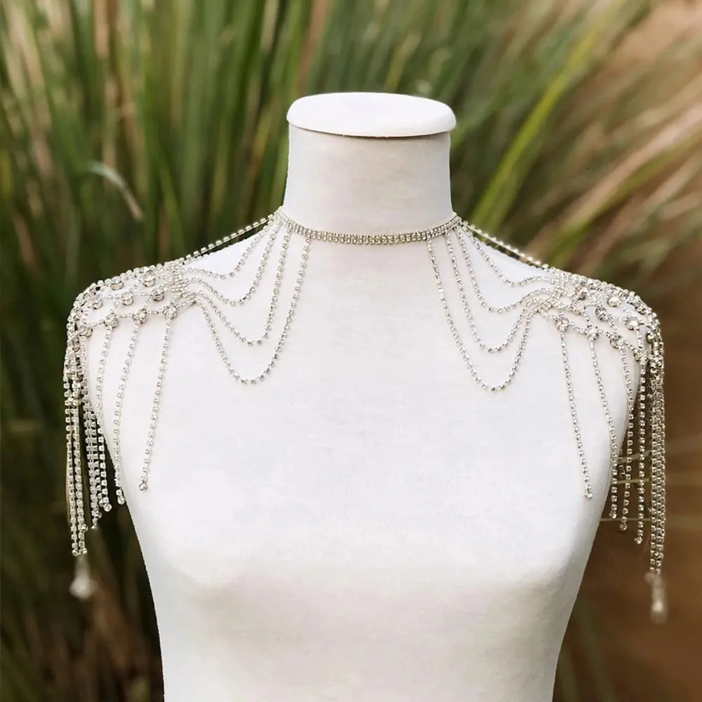 Stonefans Mesh Tassel Shoulder Chain Wedding Jewelry for Women Necklace Dress Multiple Rows Sexy Bikini Cosplay Swimsuit Summer 240223