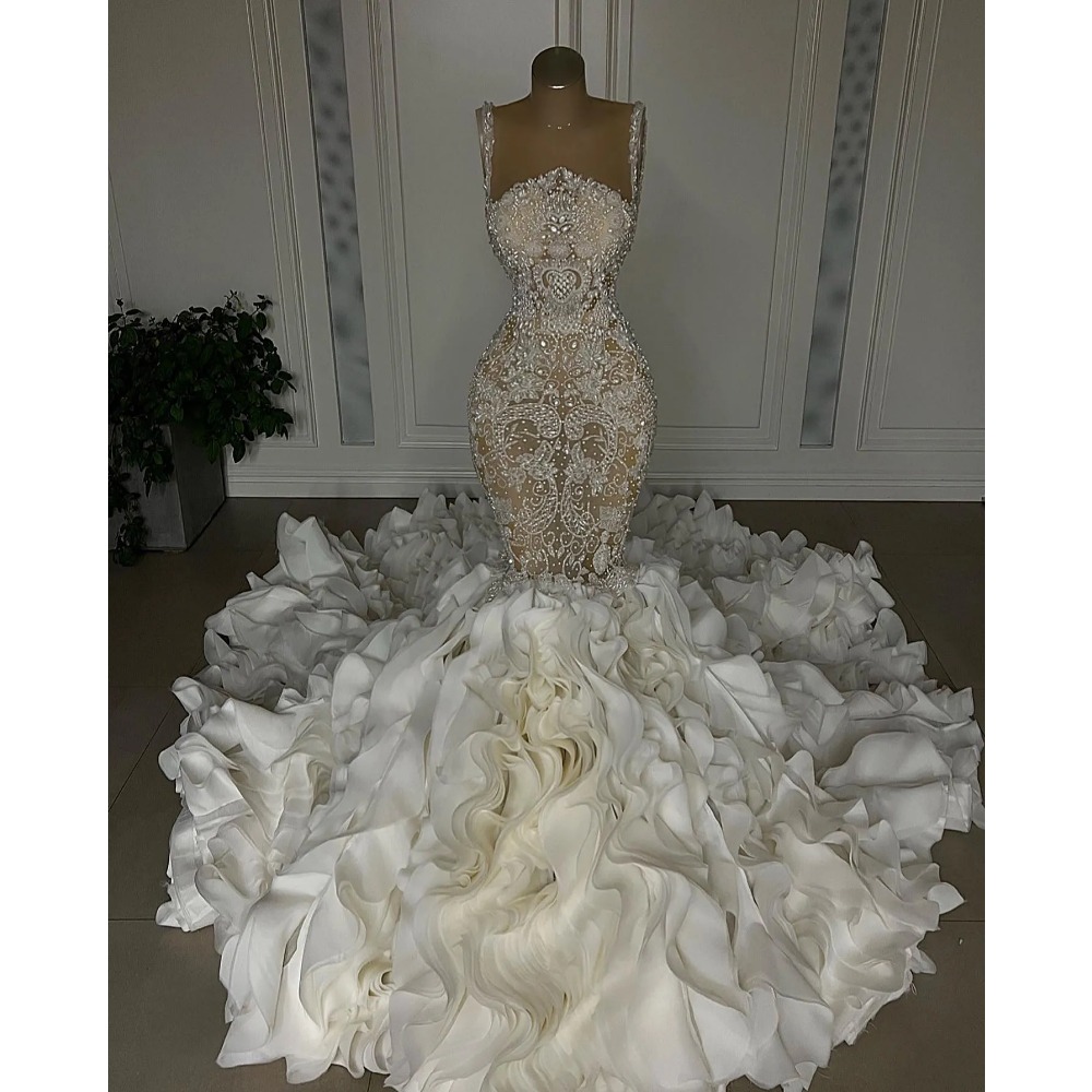 Stunningbride 2024 Crystal Mermaid Wedding Dresses Sexy Sweetheart Beads Appliques Lace Bridal Gowns Custom Made Sweep Train Bride Dress