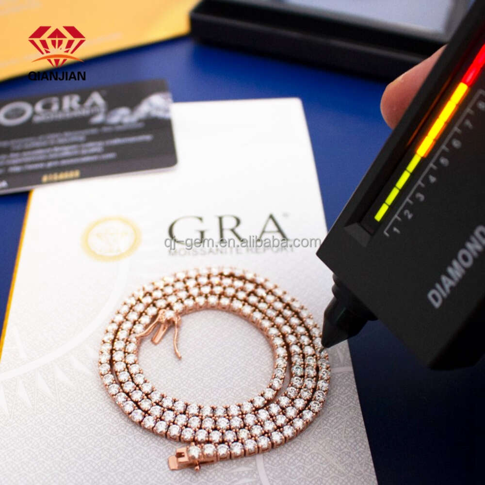 Factory 925 Silver Jewelry Gra Vvs Mossanite Diamond Tennis Chain 4mm 5mm Moissanite Necklace