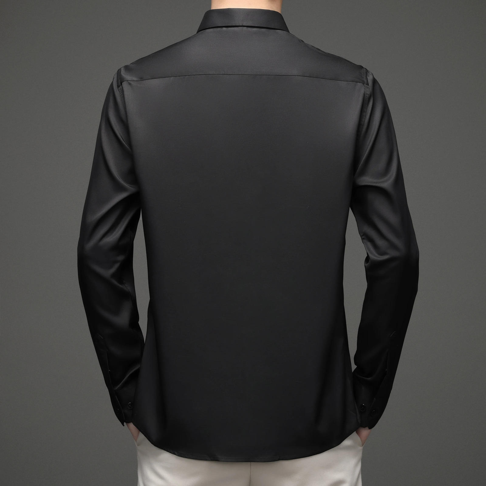 Mens Longsleeved Shirt Solid Color Silky Draped Cool Slimfit Muscle Top Dress Nonironing Stretch 240219