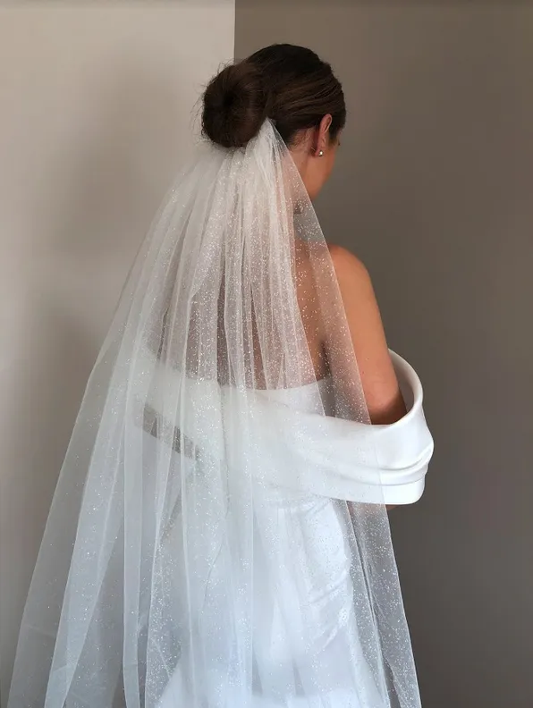 Sparkly Glitters Bling Bling Bridal Wedding Veils 1 Tier Long Bridal Veils Cathedral Length Handmade Soft Tulle Sequins Bride Veil