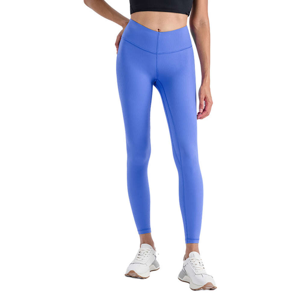 Spandex High Quality New Women yoga pants Ribbed Black Sports Gym Wear Leggings Elastic Fitness Lady Overall Tights Trousers