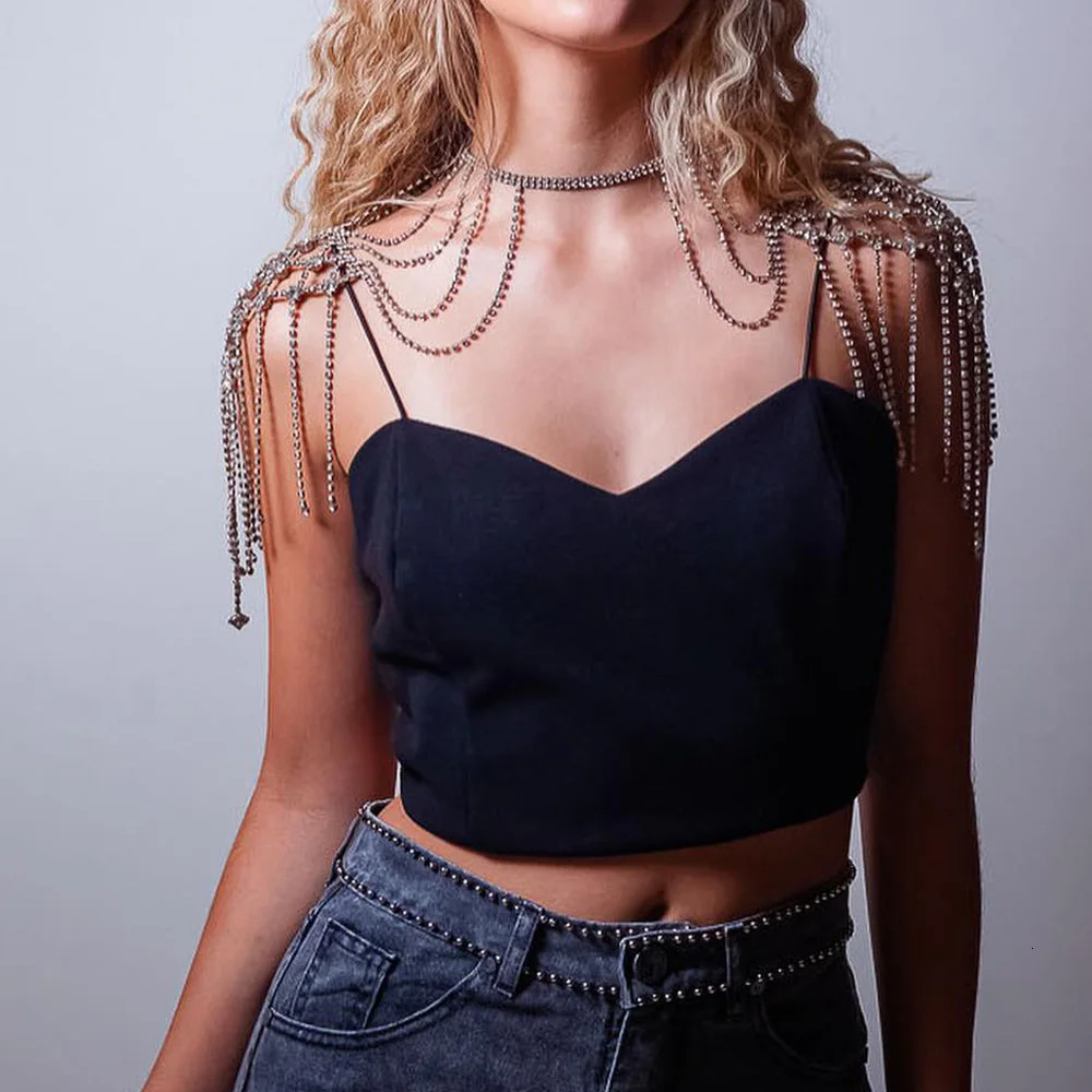 Stonefans Mesh Tassel Shoulder Chain Wedding Jewelry for Women Necklace Dress Multiple Rows Sexy Bikini Cosplay Swimsuit Summer 240223