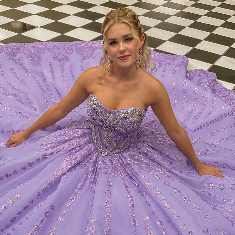 Lavender Shiny Princess Quinceanera Dresses Sweet 16 Dress Ball Gown Sequin Applique Lace Beads Tull Party Birthday Wear Lace Up vestidos de 15 anos
