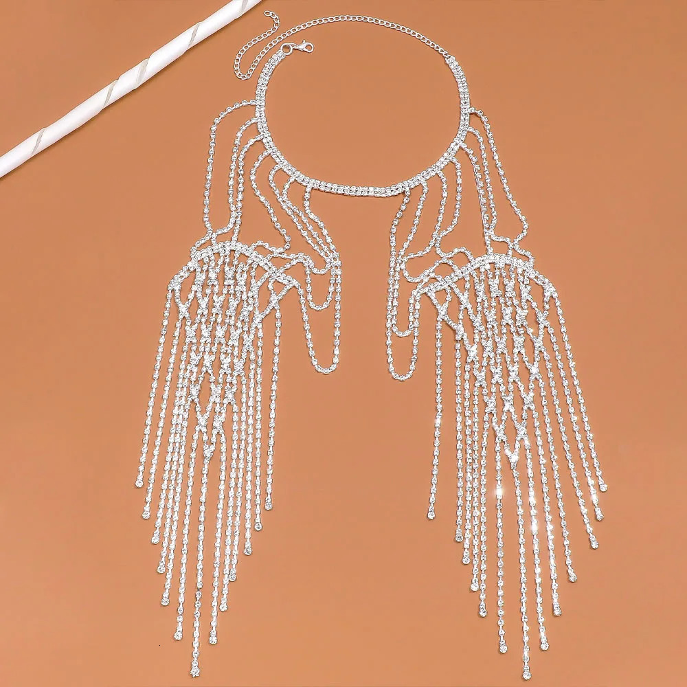 Stonefans Mesh Tassel Shoulder Chain Wedding Jewelry for Women Necklace Dress Multiple Rows Sexy Bikini Cosplay Swimsuit Summer 240223