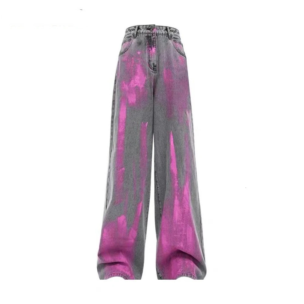 Streetwear Baggy Jeans Women Creative Graffiti Casual Versatile Wide Leg Pants Y2k Jeans Woman High Waist Hip Hop Denim Trousers 240219