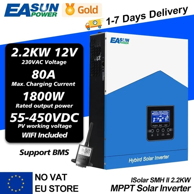 EASUN 7000VA 6200W Hybrid Solar Inverter 48VDC MPPT 80A 450VDC PV Input Pure Sine Wave Inversor with WIFI Support BMS