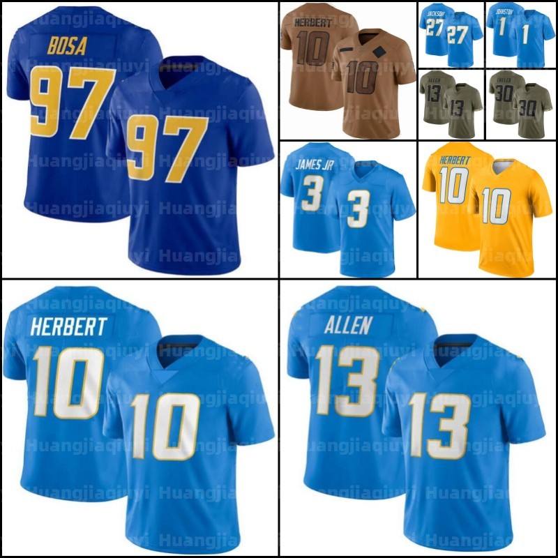 10 Justin Herbert 1 Quentin Johnston Football Jersey Austin Ekeler Joey Bosa Khalil Mack Mike Williams Asante Samuel Derwin James Jr J.C. Jackson