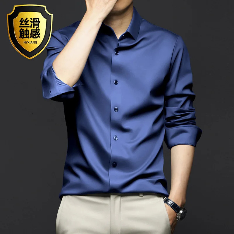 6XL Large Business Dress Social Solid Silk Smooth Long Sleeve Mens Shirt Non iron Spring and Autumn Break High Quality 240219