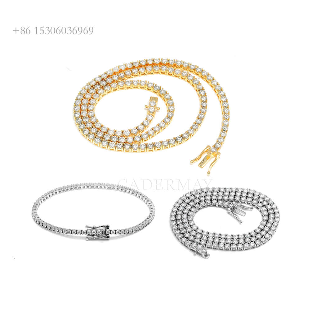 Necklace Wholesale Price In Stock Chain Iced Out Sier 2Mm-10Mm Micro Clustered D VVS Moissanite Tennis Bracelet