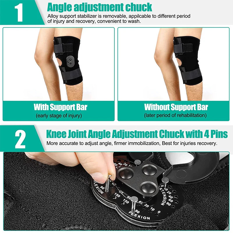 Hinged Knee Brace Adjustable Knee Support with Side Stabilizers of Locking Dials for Knee Pain Arthritis ACL PCL Meniscus Tear 240223