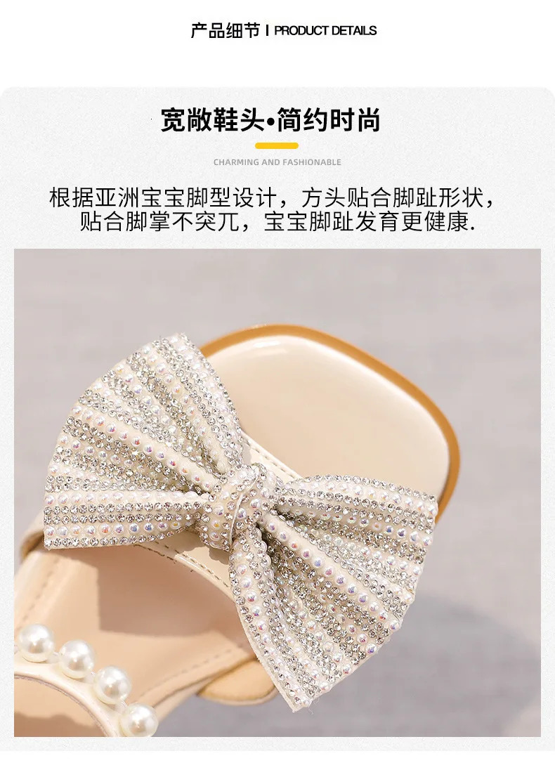 Girls Sandals Baby Summer Childrens Soft Bottom Bow Decoration Open-toe Red Princess Heels 240222