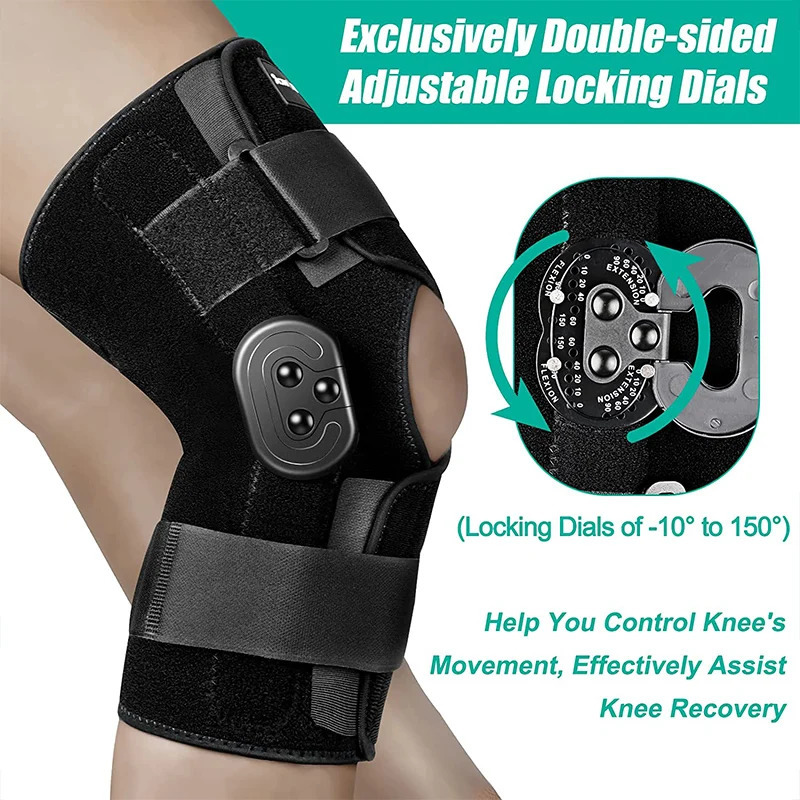 Hinged Knee Brace Adjustable Knee Support with Side Stabilizers of Locking Dials for Knee Pain Arthritis ACL PCL Meniscus Tear 240223