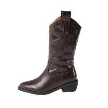 New brown mid-calf boots women's knee-short V-cut knight boots single-boot high Western pointed cowboy boots Q230226
