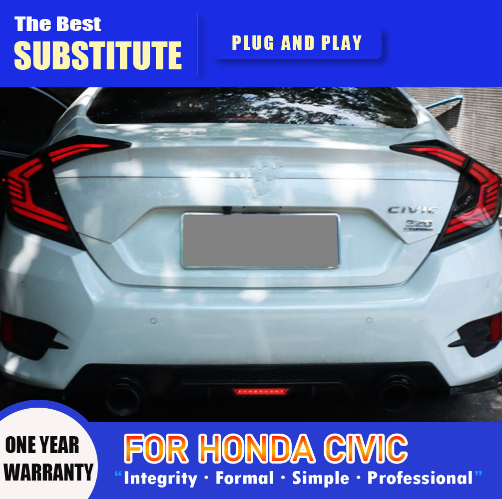 For Honda Civic LED Tail Light 16-21 Taillight Assembly Brake Reverse Parking Running Light Streamer Turn Signal Indicator Rear Lamp