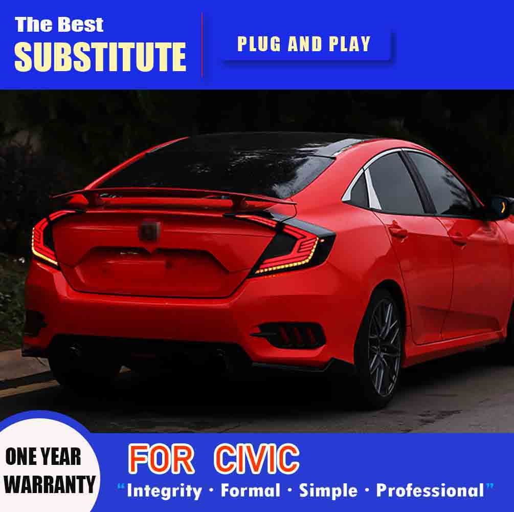 For Honda Civic LED Tail Light 16-21 Taillight Assembly Brake Reverse Parking Running Light Streamer Turn Signal Indicator Rear Lamp