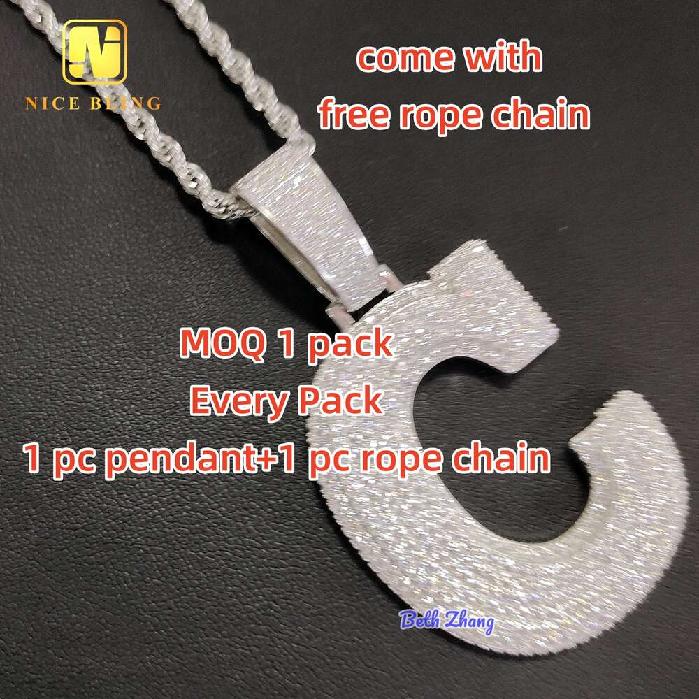 Hip Hop Fashion Jewelry A-z 26 Letters Pendant Moissanite Custom Initial Letter Sier Necklace with