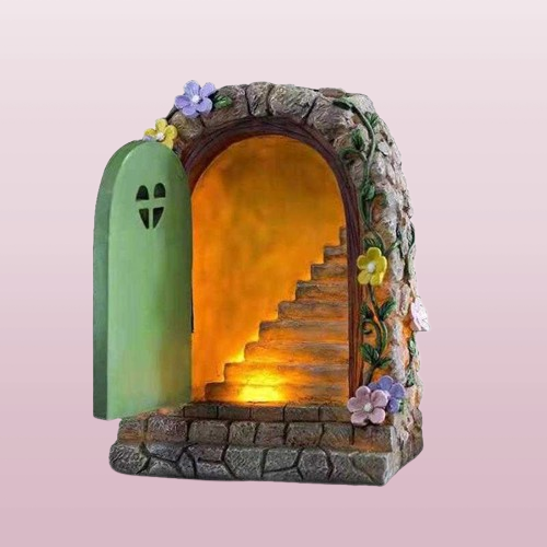 Fairy Garden Solar Stone Door Resin Ornament HandPainted Statue For Garden Courtyard Lawn Decoration Trees Flower Beds Q08113202198