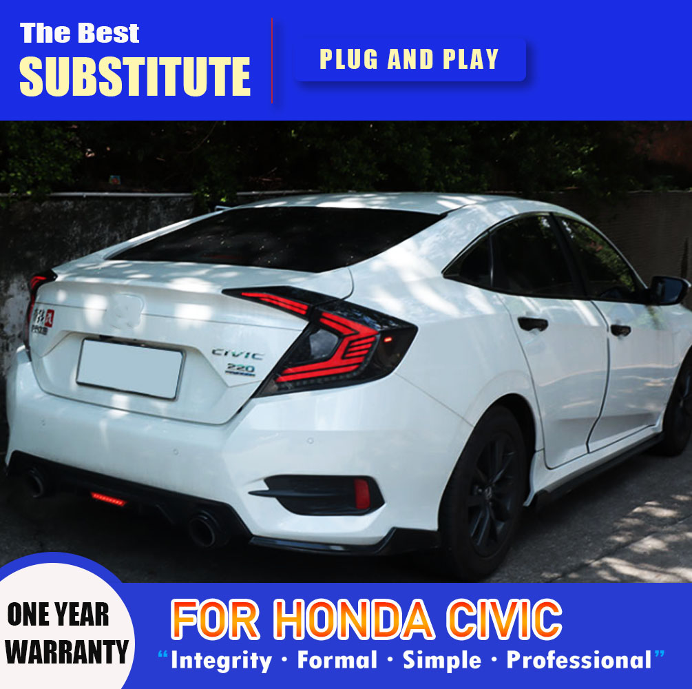 For Honda Civic LED Tail Light 16-21 Taillight Assembly Brake Reverse Parking Running Light Streamer Turn Signal Indicator Rear Lamp