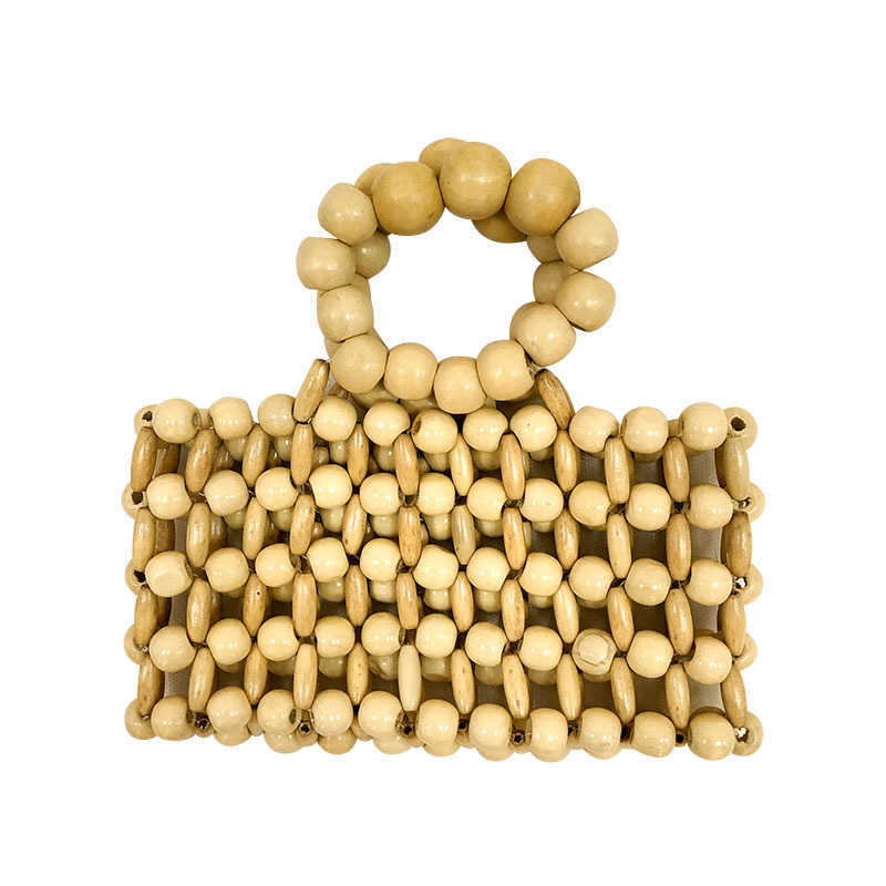 Wind New Ins Same Hand Woven Handbag Natural Wood Bead Handbag Transparent Beach Quartet Bag 240215