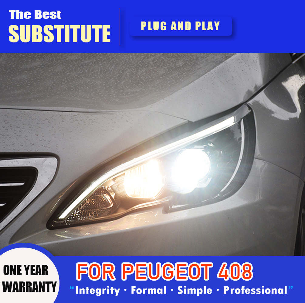 Car Styling DRL Daytime Running Light Streamer Turn Signal Indicator For Peugeot 408 LED Headlight Assembly 14-15 Auto Parts Front Lamp