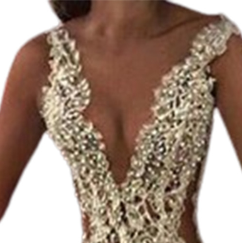 202 Lace Deep V Neck Evening Gowns Sparkly Beaded Sheer Backless Mermaid Prom Dresses See Through Sweep Train Party Vestidos Custo