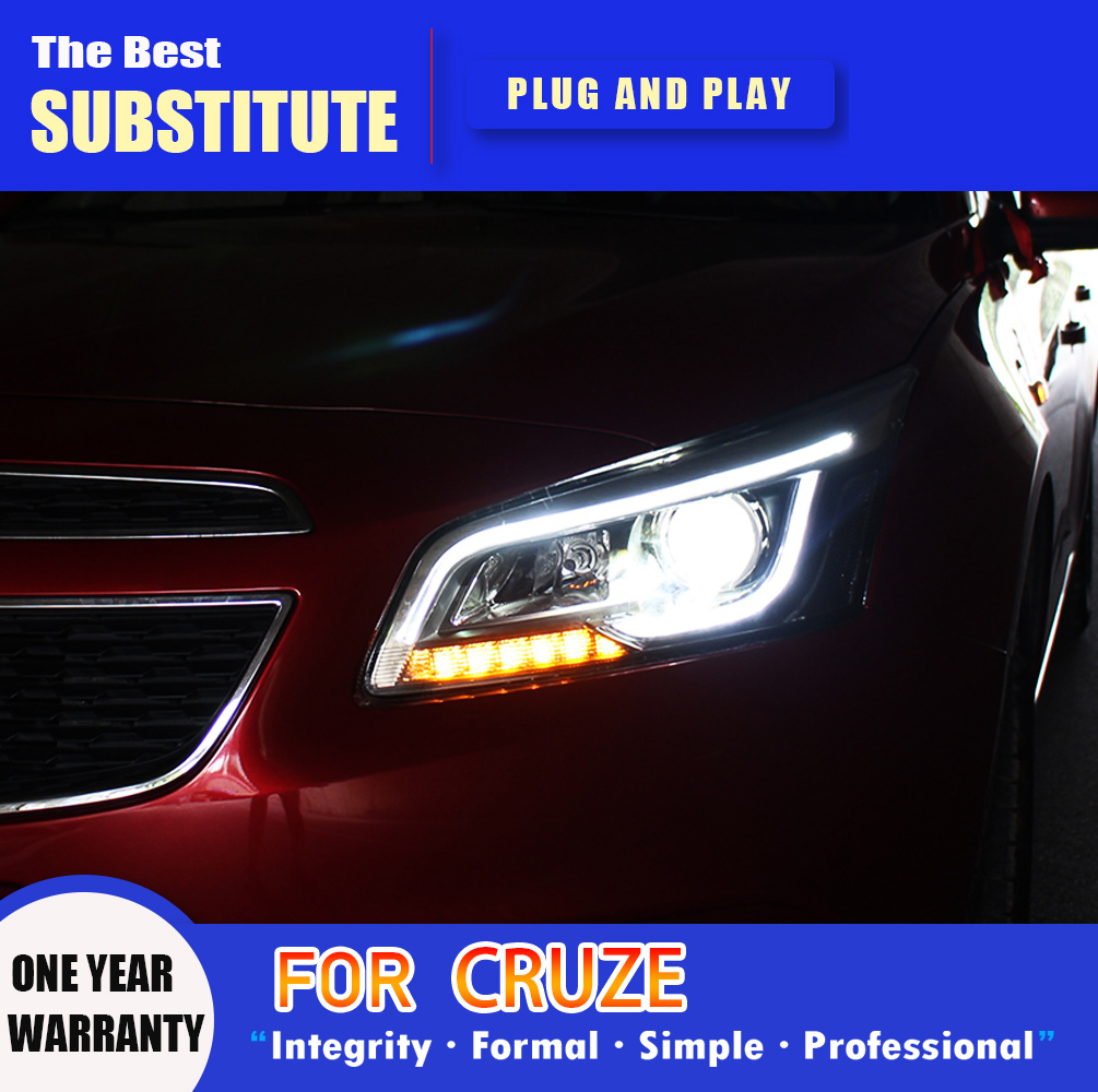 Car Styling Daytime Running Light Front Lamp For Chevrolet Cruze LED Headlight Assembly 14-16 High Beam Angel Eye Projector Lens