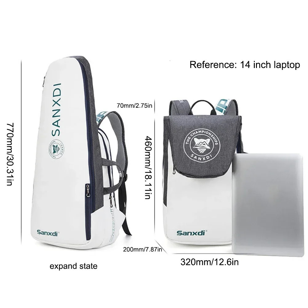 Holds 3 Rackets Tennis Backpack Large Capacity Badminton Bag for TennisPickleballBadmintonSquash Sports 240223
