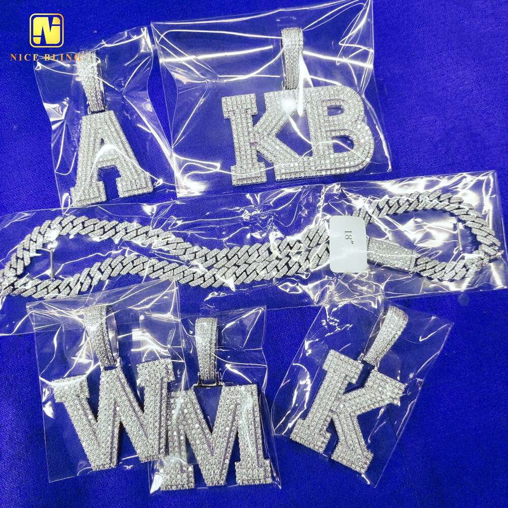 Hip Hop Fashion Jewelry A-z 26 Letters Pendant Moissanite Custom Initial Letter Sier Necklace with