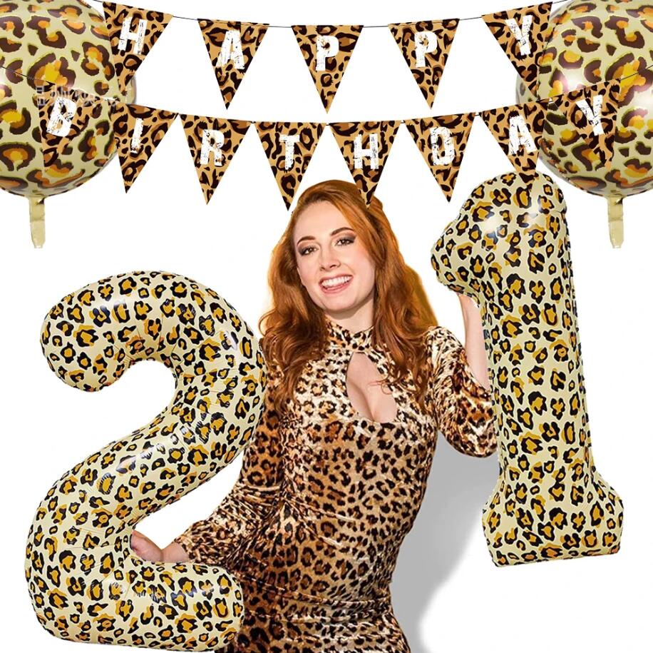 32 Inch Leopard Print Number Balloons 0-9 Large Digital Foil Helium Ball Girl Kids Adult Happy Birthday Party Decoration Wedding