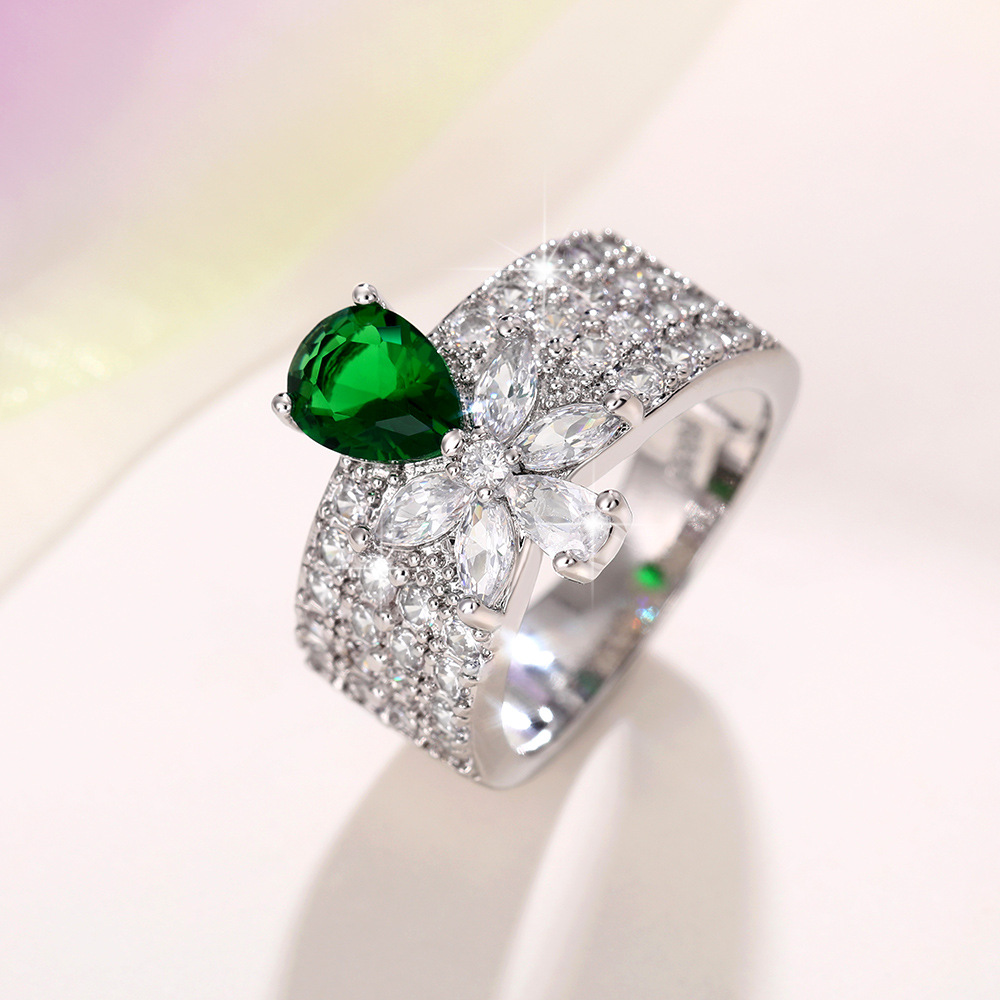Sterg Sier Wedding Ring for Women, 2024 Choucong Brand Engagement Band with Water Drop Emerald CZ Dia Gemstones, Handmade Jewelry Gift