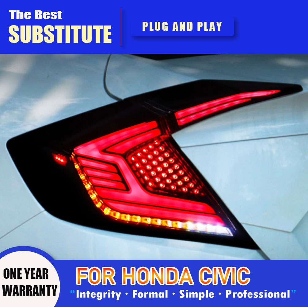 For Honda Civic LED Tail Light 16-21 Taillight Assembly Brake Reverse Parking Running Light Streamer Turn Signal Indicator Rear Lamp