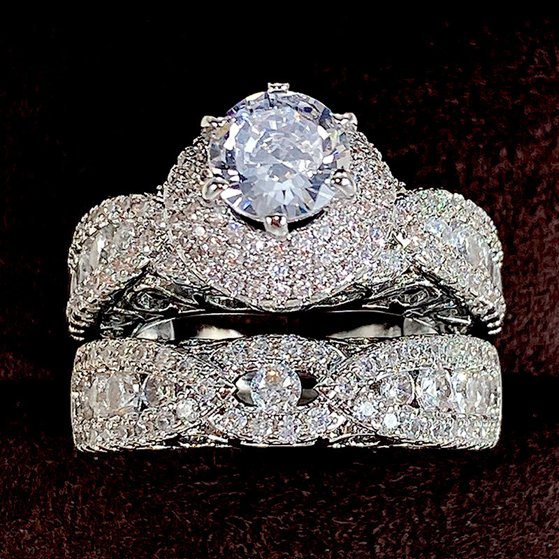 Drop Ship Luxury Jewelry Wedding Rings Handmade Ins Top Sell 925 Sterling Silver Fill Round Cut White Topaz CZ Diamond Couple Women Bridal Ring Set Gi