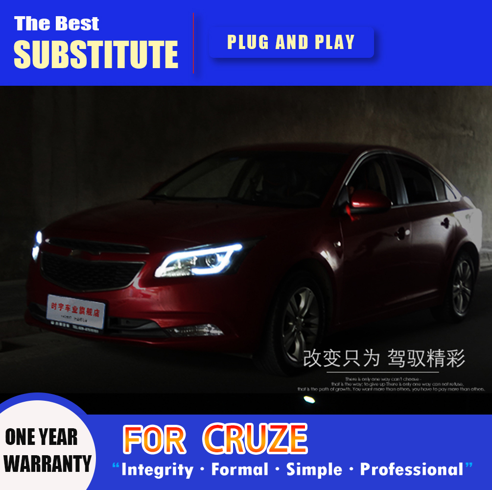 Car Styling Daytime Running Light Front Lamp For Chevrolet Cruze LED Headlight Assembly 14-16 High Beam Angel Eye Projector Lens