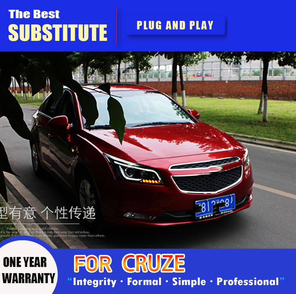 Car Styling Daytime Running Light Front Lamp For Chevrolet Cruze LED Headlight Assembly 14-16 High Beam Angel Eye Projector Lens