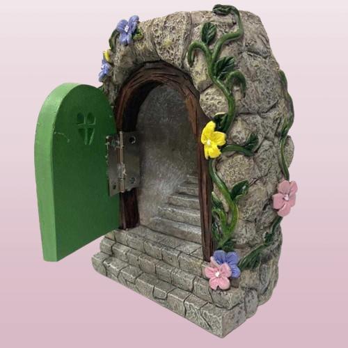 Fairy Garden Solar Stone Door Resin Ornament HandPainted Statue For Garden Courtyard Lawn Decoration Trees Flower Beds Q08113202198